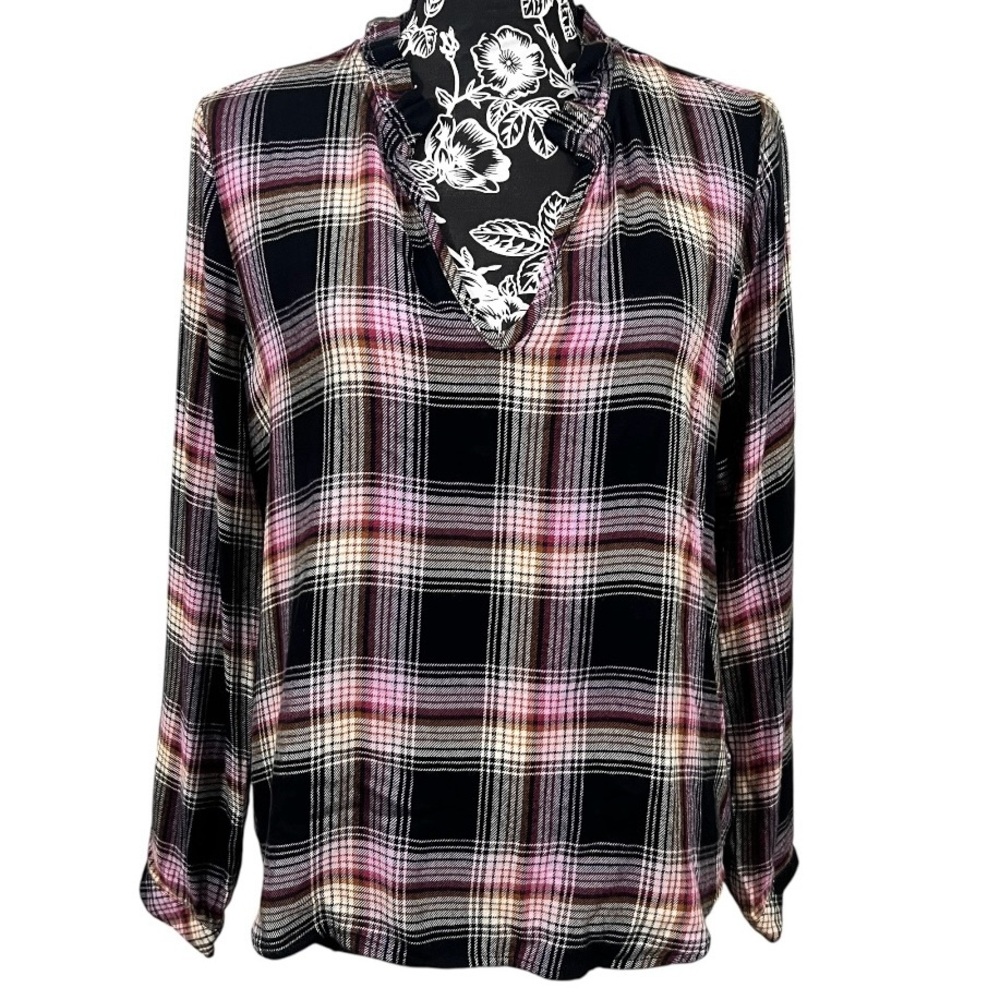 Cloth‎ & Stone Multicolor Plaid V-Neck Blouse